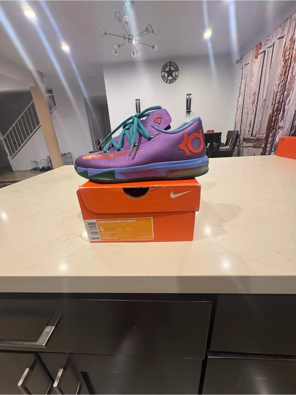 Nike Purple Athletic Sneakers with Teal Laces and Orange Swoosh